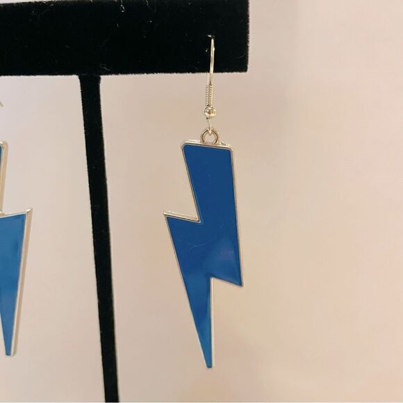 Lightning Bolt Blue Dangle Hook Earrings - Picture 2 of 4